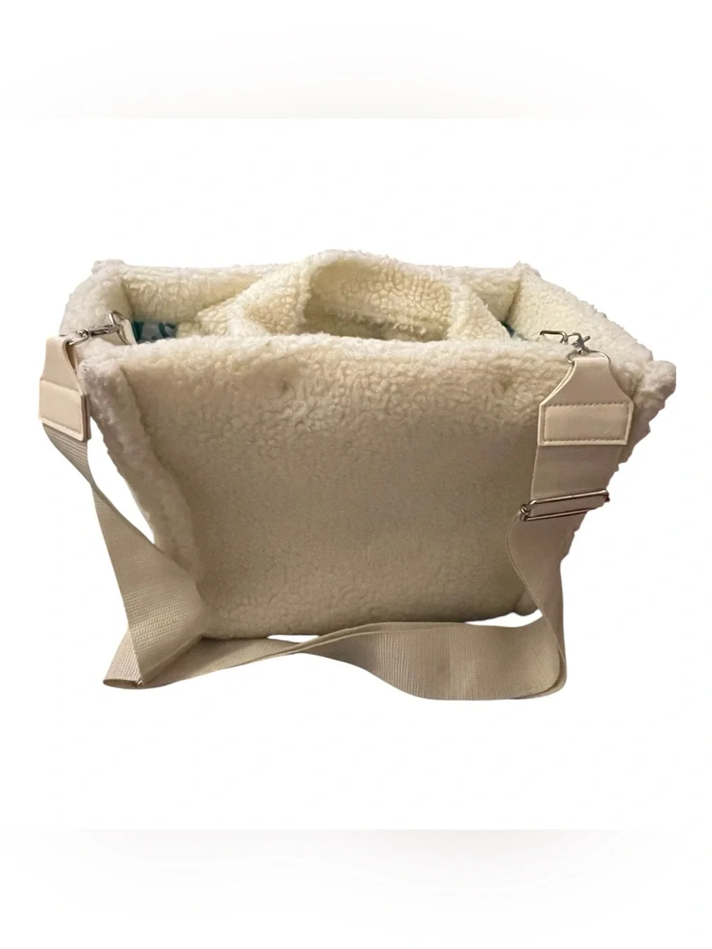 Squishmallows Teal and White Plush Tote with Sherpa Trim